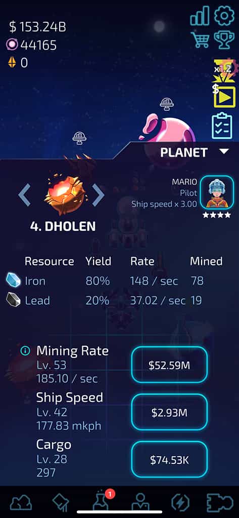 Idle Planet Miner mod tiền