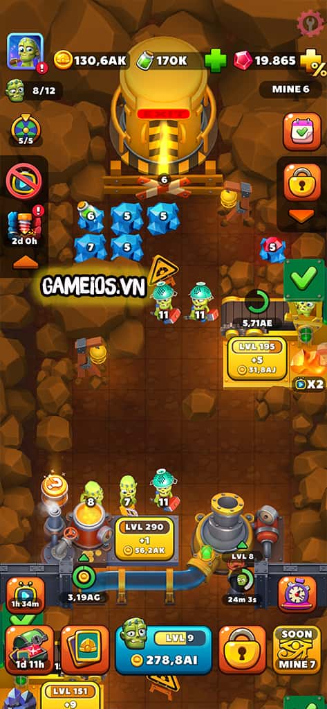 Idle Zombie Miner Gold Tycoon vô hạn vàng